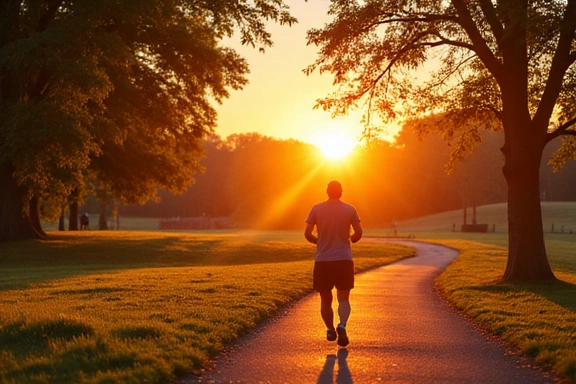 Person jogging in a scenic park